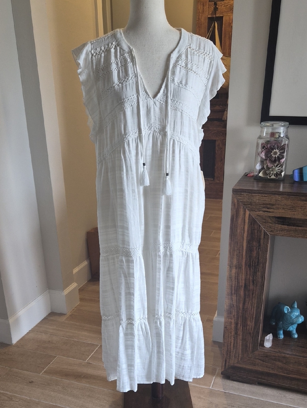 Westbound White Cotton Maxi Dress with Tassel Tie